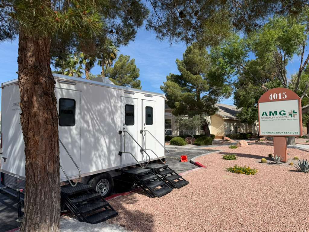 The Lavatory restroom trailer at AMG Specialty Hospital. Long-term healthcare facility plumbing project
